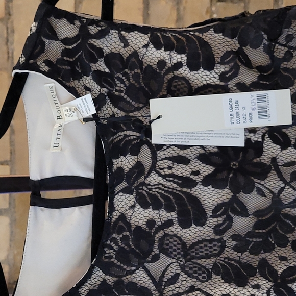 NWT Uttam Boutique (UK brand) Cocktail dress, size M (US 6), black and cream - Picture 3 of 11